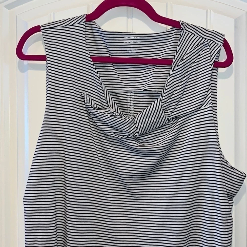 BLACK white stripe cotton blend sleeveless banana republic factory top bow XL